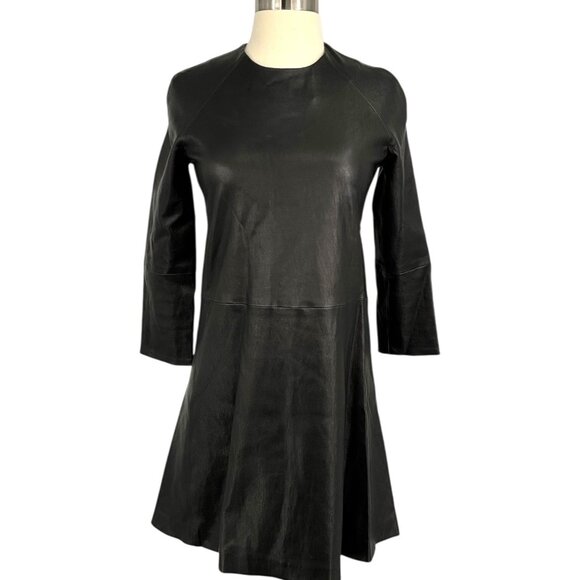 THEPERFEXT Harlem Leather Dress Black Zip Back 3/4 Sleeves Size M Medium - Picture 1 of 11